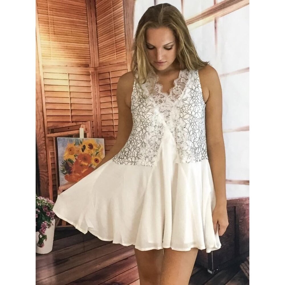NWT White Lace Trim A-Line Mini Dress Tunic | Coastal Cowgirl Boho - Picture 14 of 16